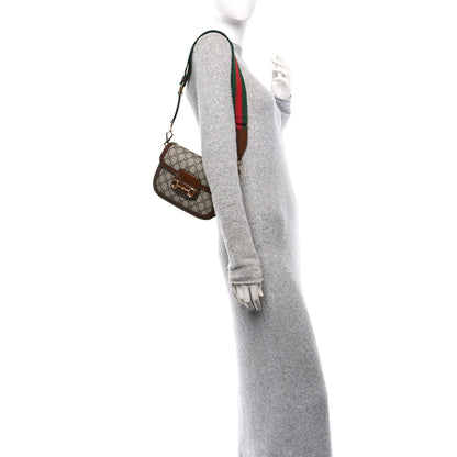 Gucci GG Supreme Monogram Azalea Calfskin Web Mini Horsebit 1955 Shoulder Bag Beige Ebony Brown Sugar 2 of 10