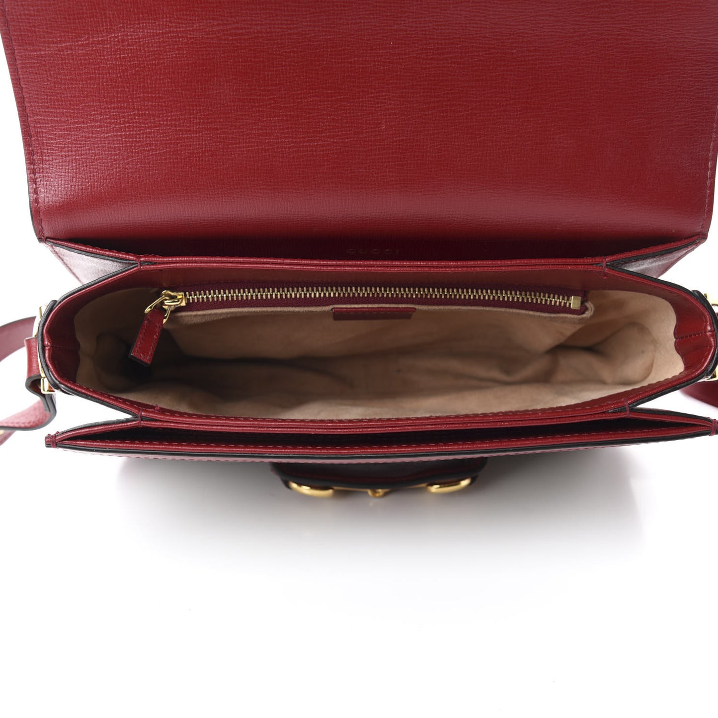 GG Supreme Monogram Azalea Calfskin Horsebit 1955 Shoulder Bag Beige Ebony New Cherry Red