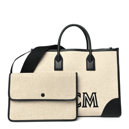 MCM Calfskin Linen Large Munchen Tote Black 1 of 10