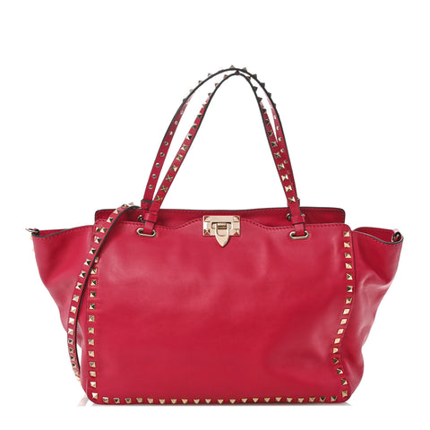 Vitello Medium Rockstud Tote Deep Rose
