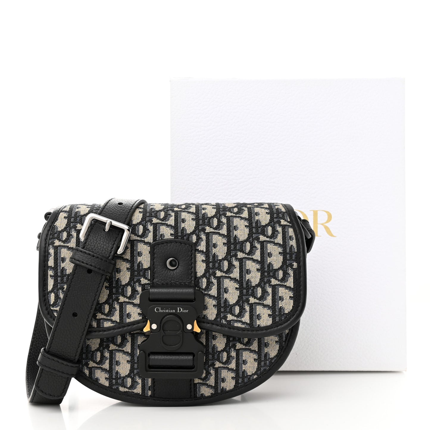 Oblique Grained Calfskin Mini Gallop Bag With Strap Black Beige