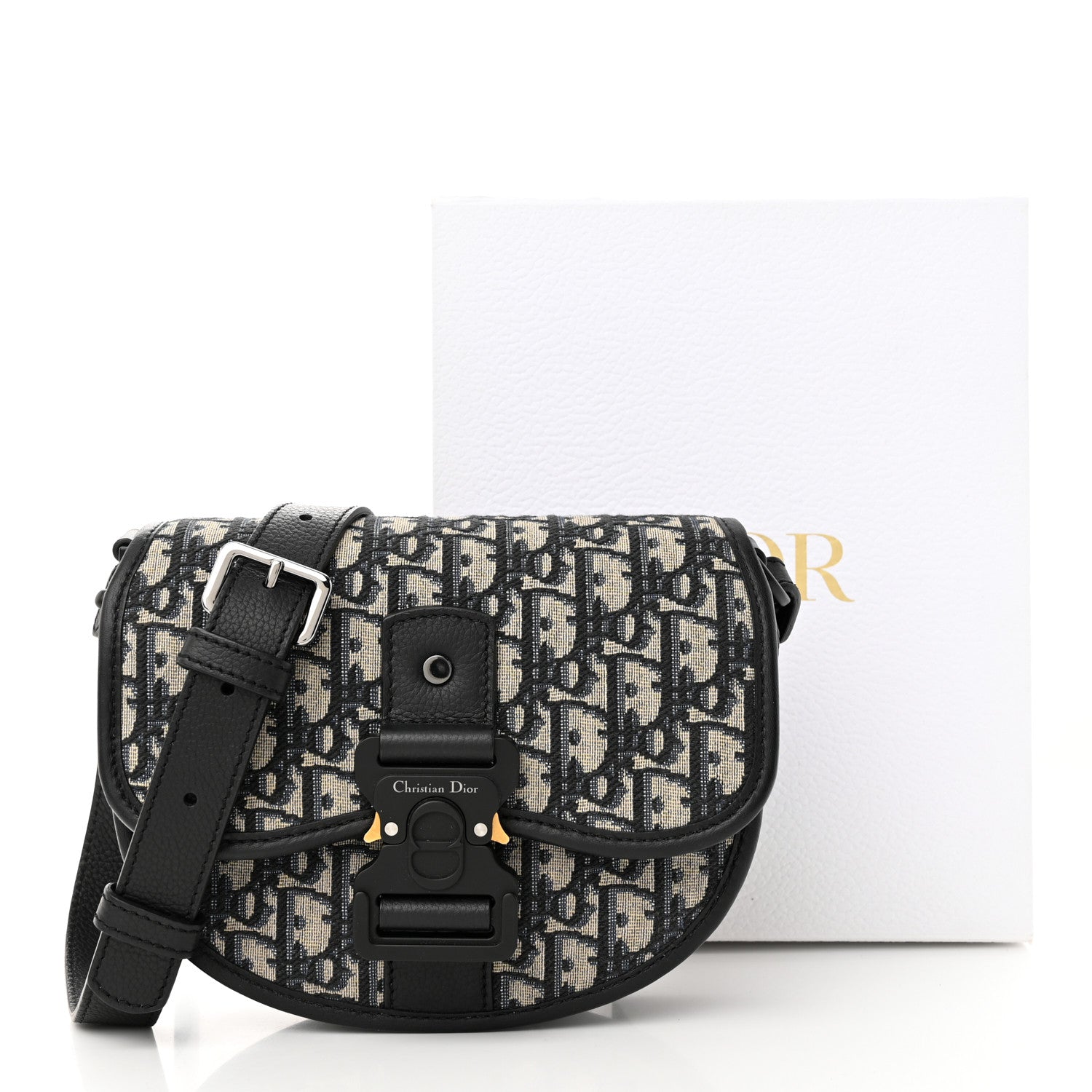 Christian Dior Oblique Grained Calfskin Mini Gallop Bag With Strap Black Beige 11 of 11