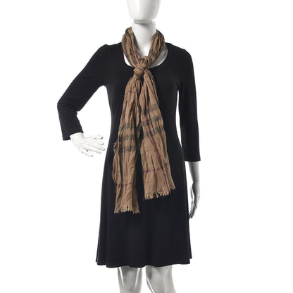 Burberry Cashmere Check Lightweight Scarf Camel 2 of 4