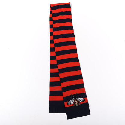Gucci Wool Tricot Striped Bee Scarf Sapphire Red 2 of 5