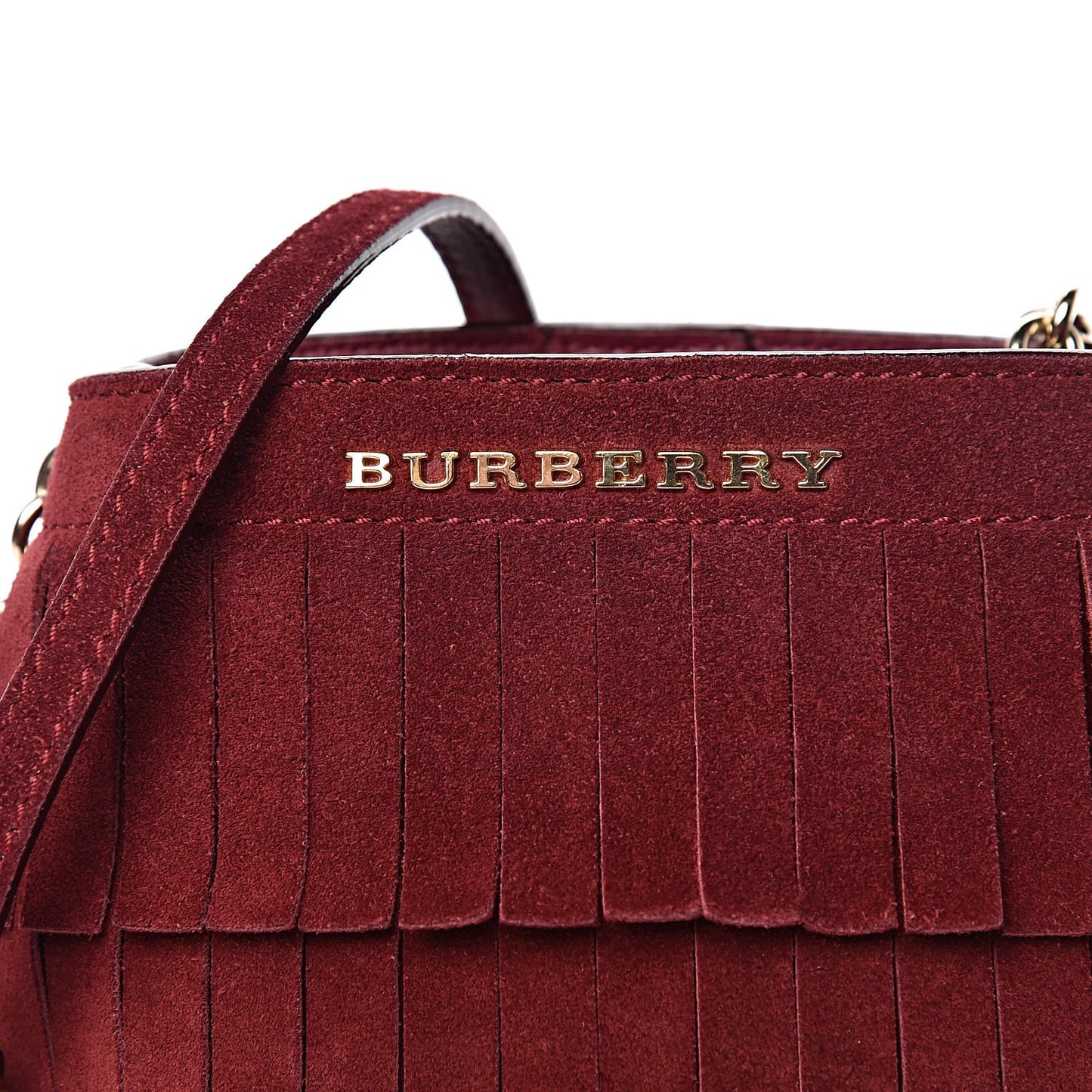 Suede Fringe Mini Bucket Bag Cherry