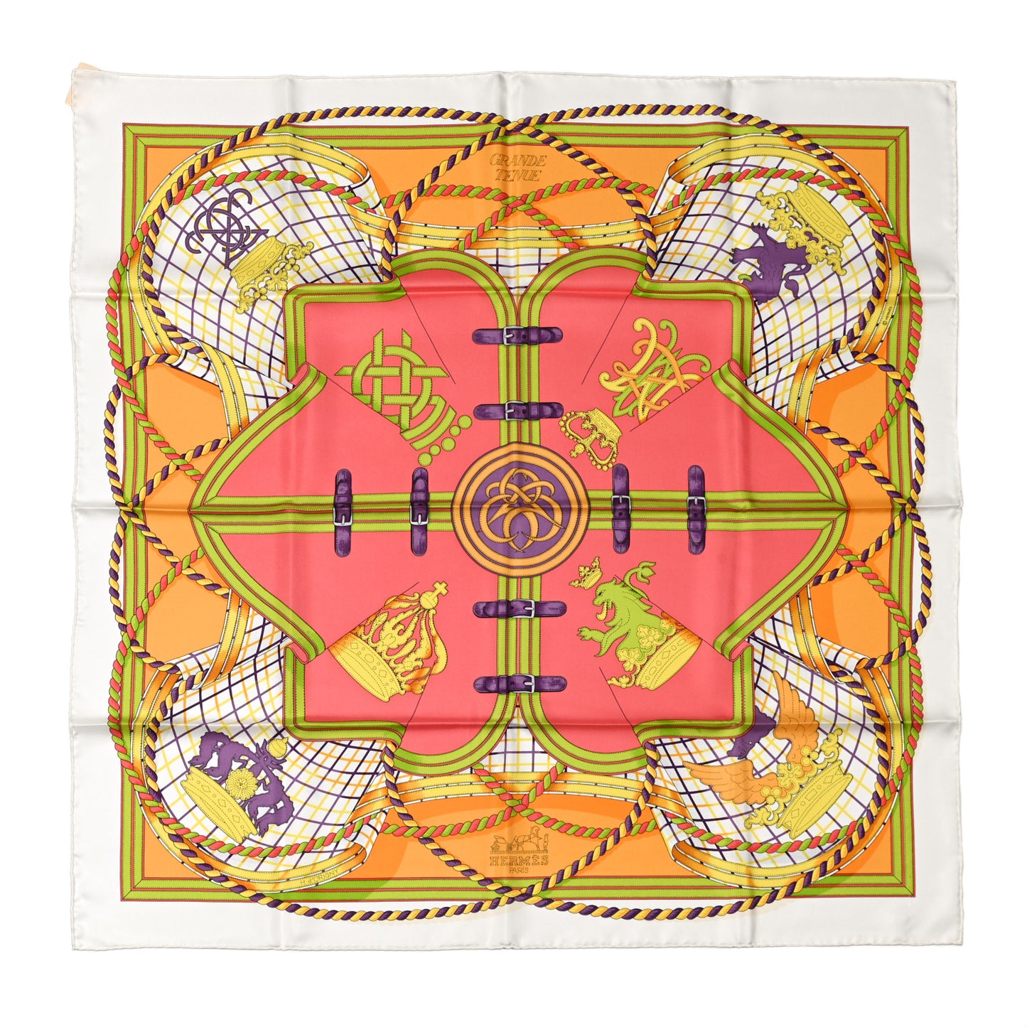 Silk Grande Tenue Scarf 90 Blanc Corail Mauve