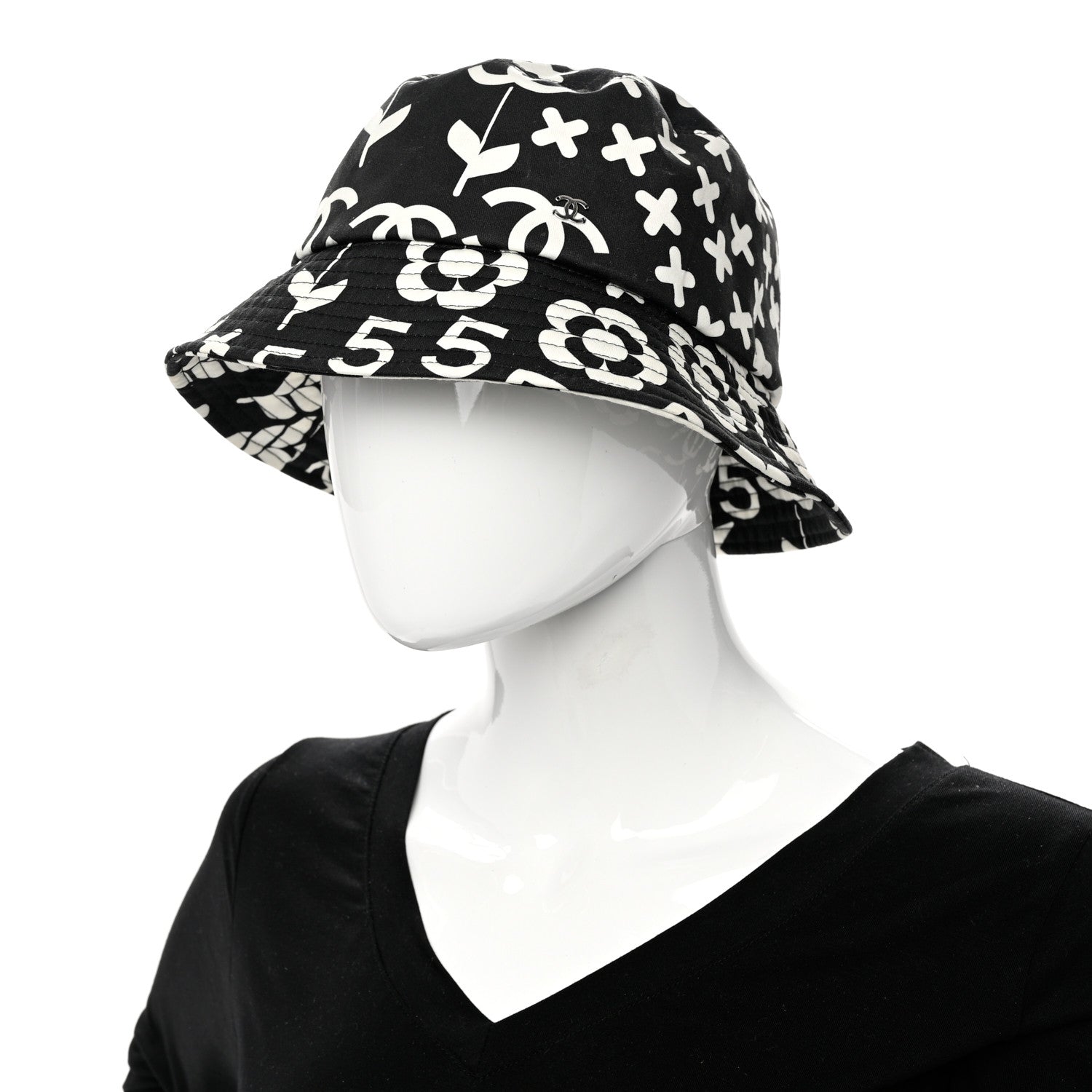 Chanel Cotton Bucket Hat M Black White 2 of 8