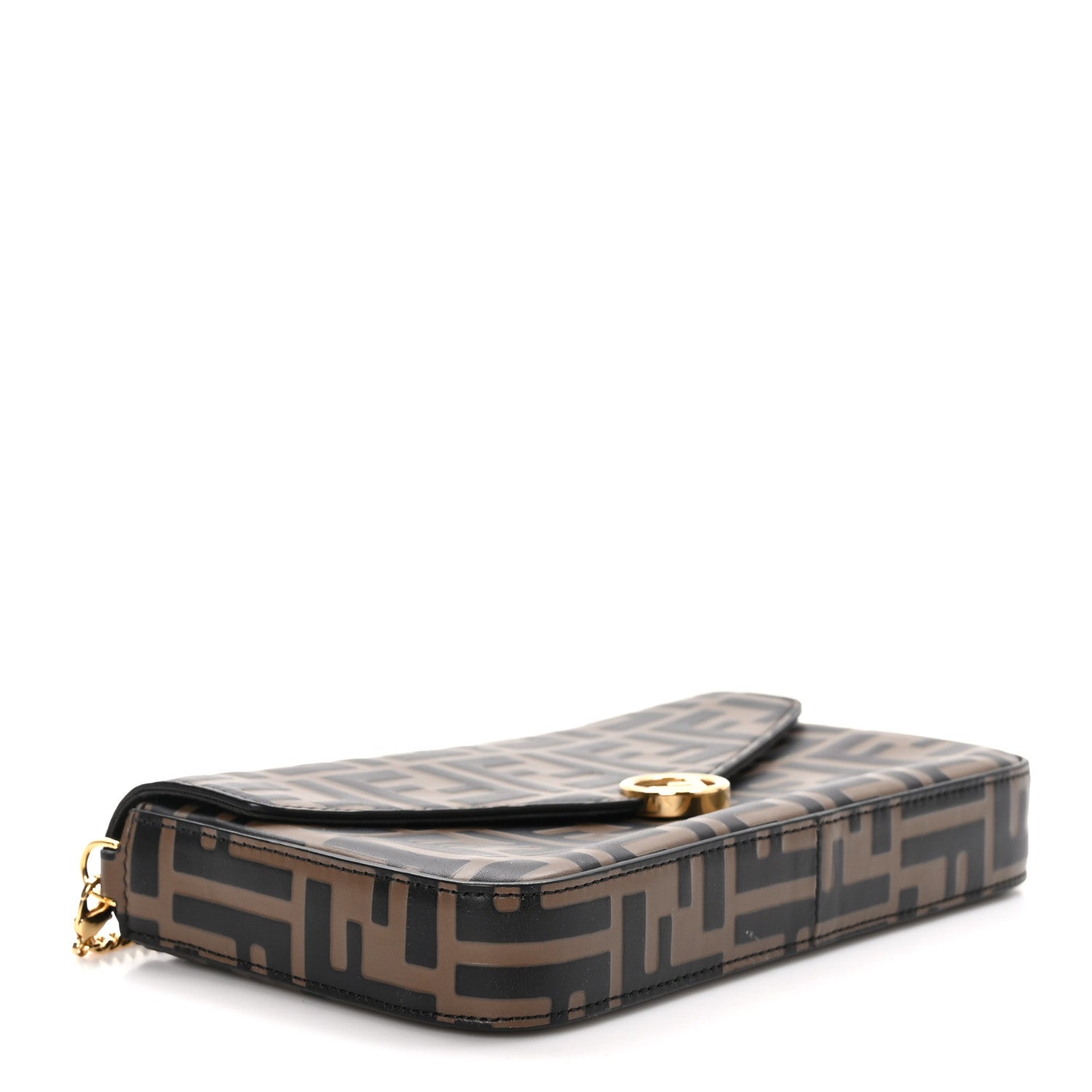 Fendi Vitello Soft F is Fendi Bi-Color FF 1974 Embossed Envelope Wallet On Chain with Pouches Maya Black 5 of 11