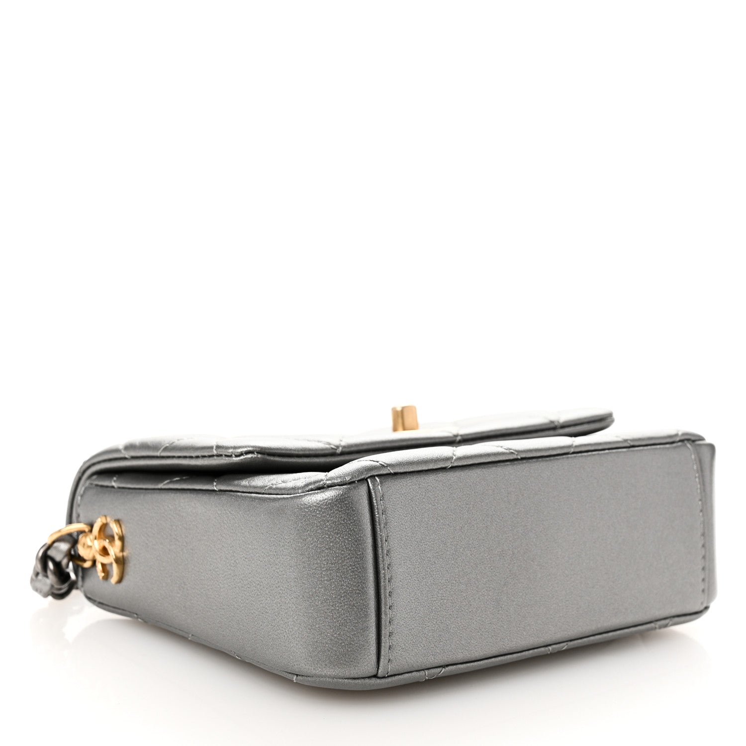 Chanel Metallic Lambskin Quilted Mini Side Note Flap Grey 4 of 10