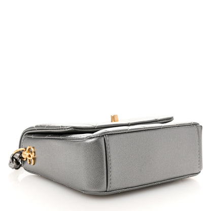 Chanel Metallic Lambskin Quilted Mini Side Note Flap Grey 4 of 10