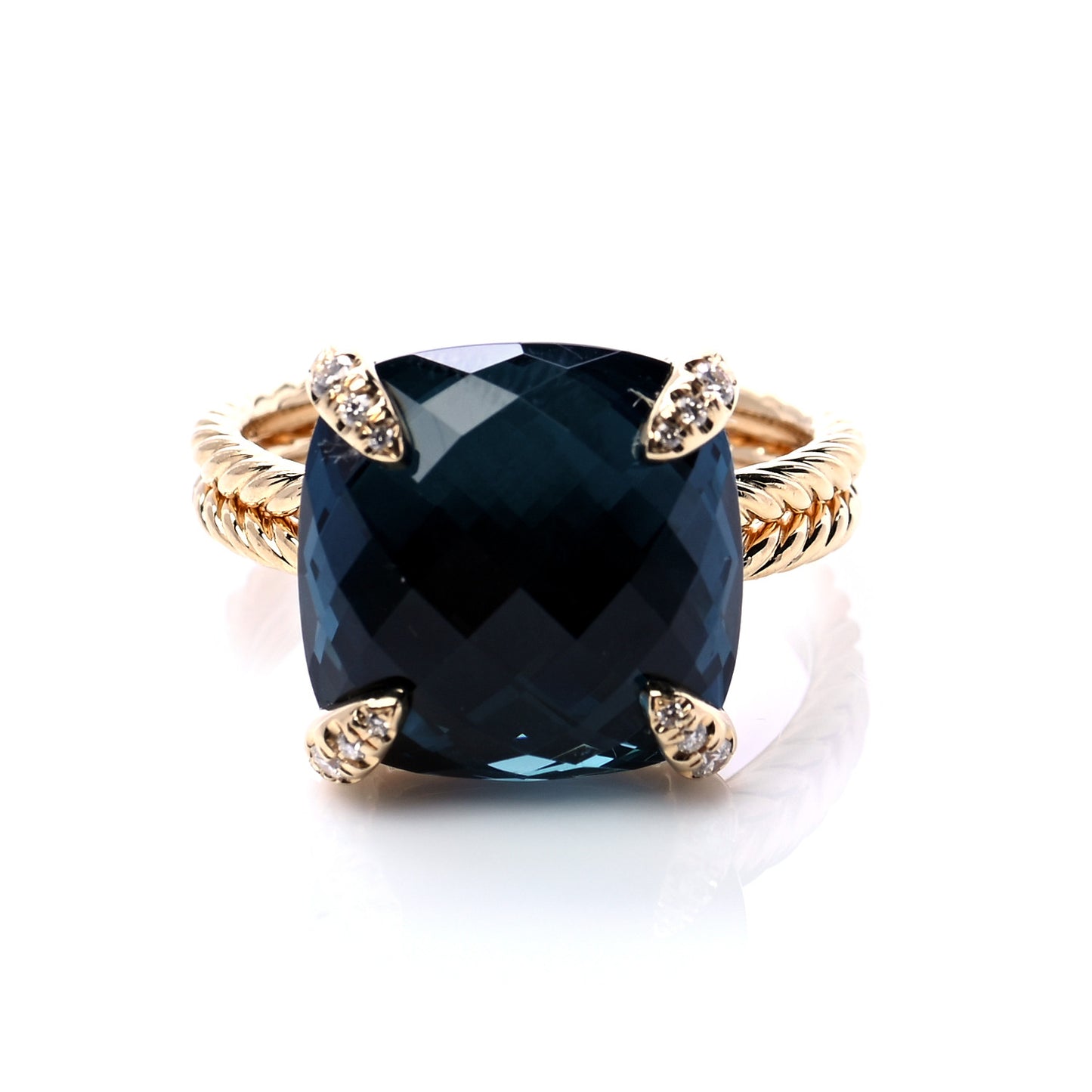 18K Yellow Gold Diamond Hampton Blue Topaz 14mm Chatelaine Ring 57 8