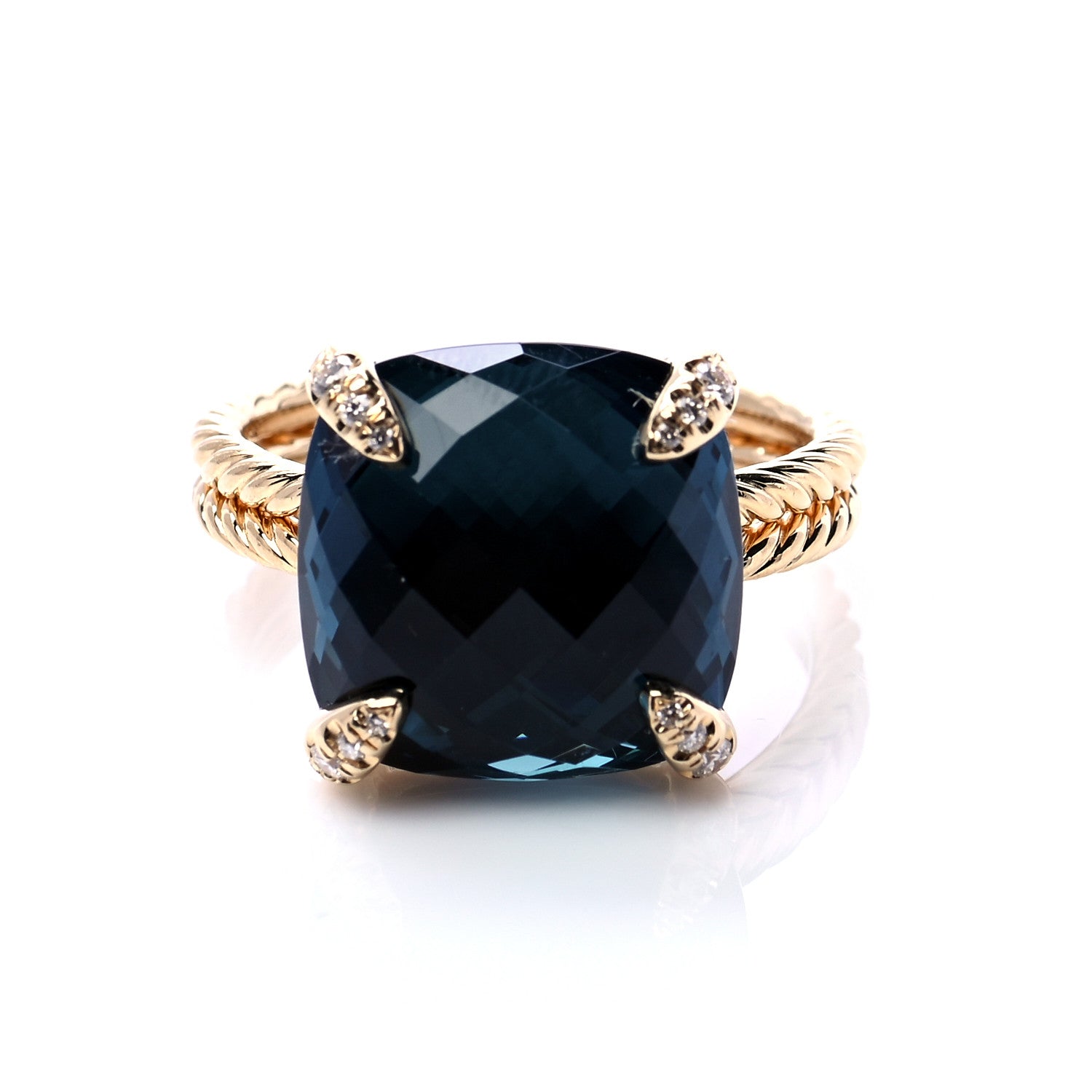 David Yurman 18K Yellow Gold Diamond Hampton Blue Topaz 14mm Chatelaine Ring 57 8 6 of 8