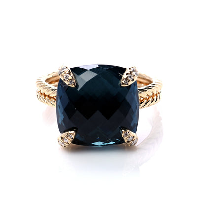 David Yurman 18K Yellow Gold Diamond Hampton Blue Topaz 14mm Chatelaine Ring 57 8 6 of 8