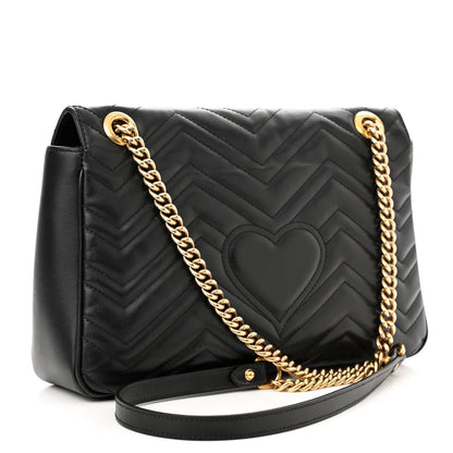 Gucci Calfskin Matelasse Medium GG Marmont Shoulder Bag Black 3 of 12