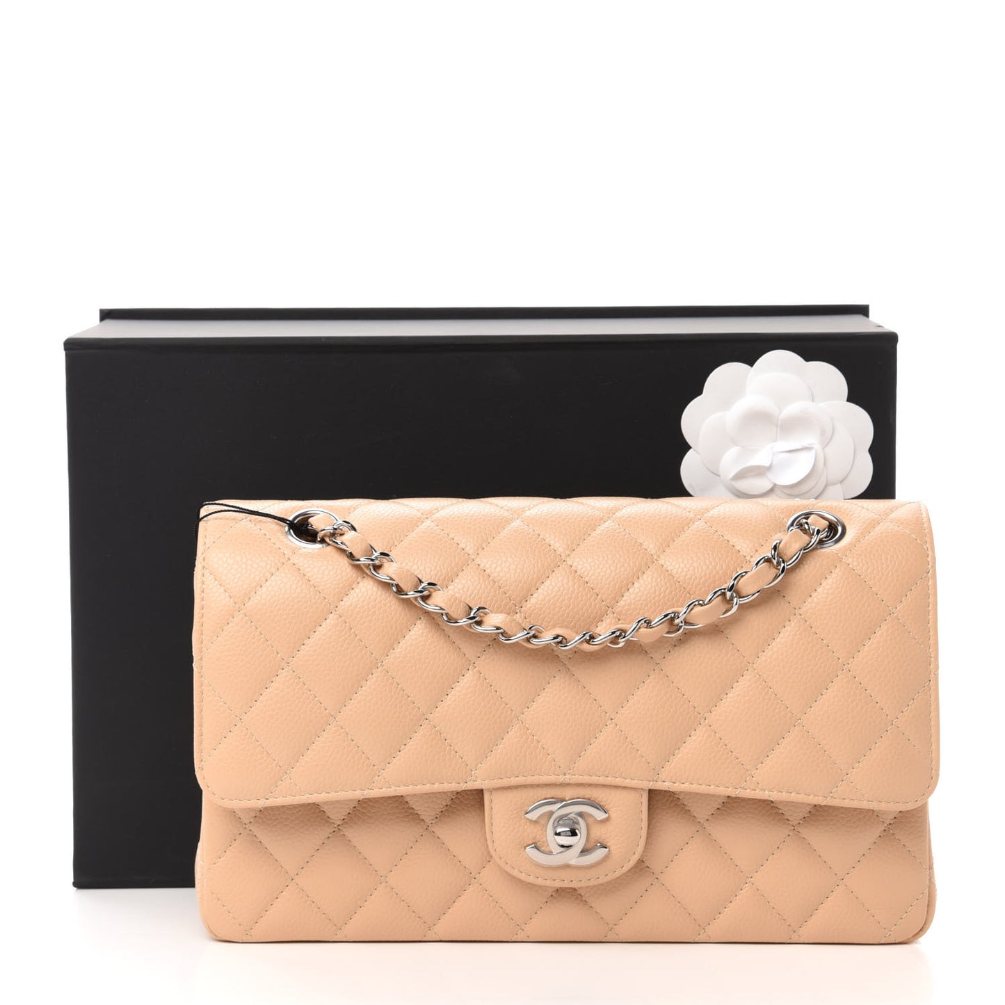 Caviar Quilted Medium Double Flap Beige Clair