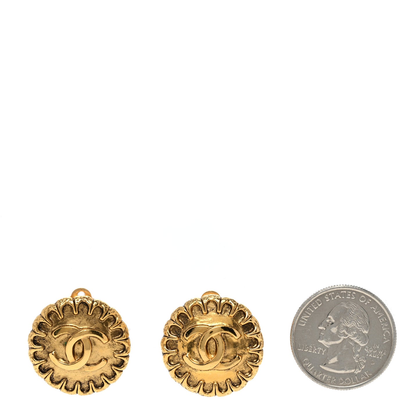 CC Button Clip On Earrings Gold