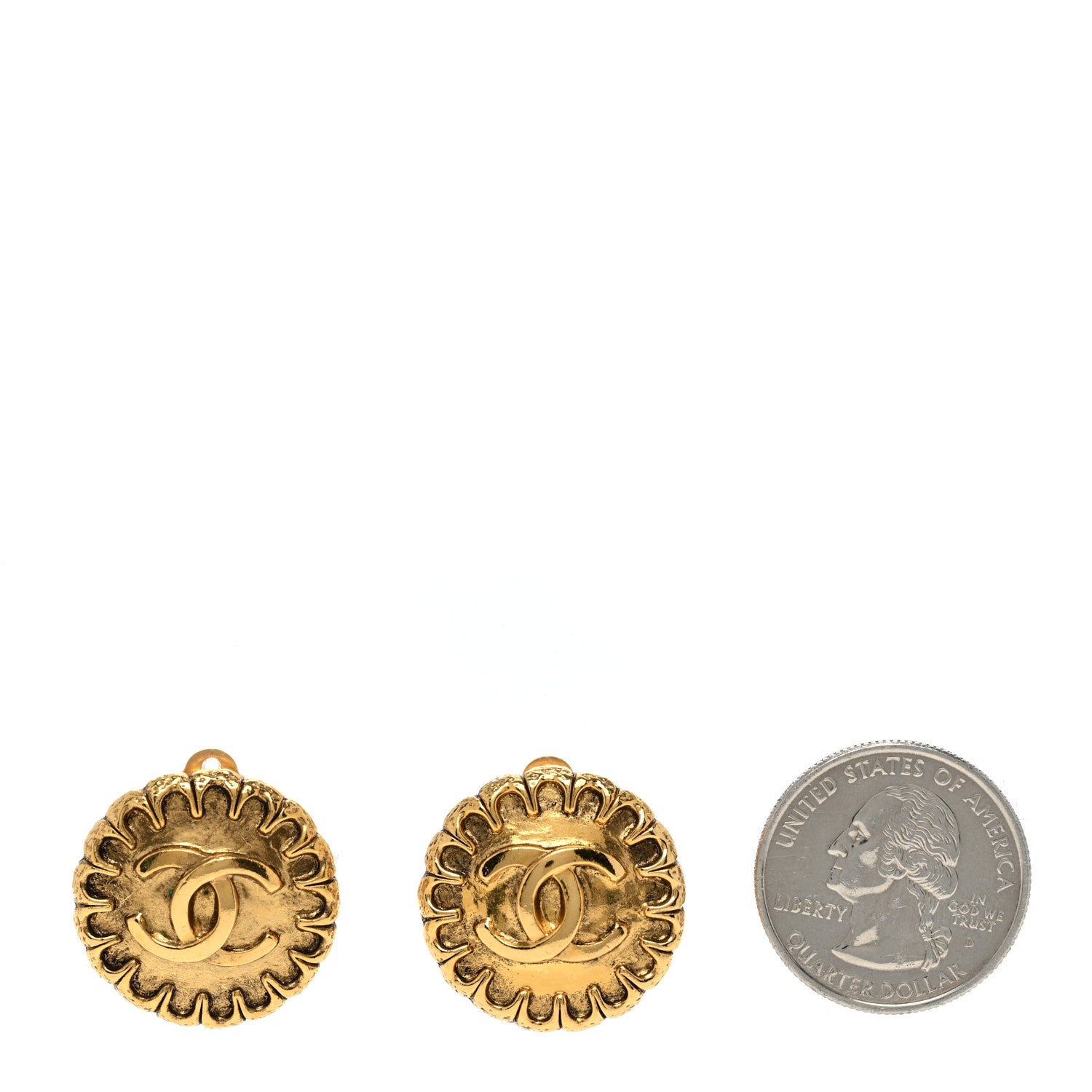 Chanel CC Button Clip On Earrings Gold 2 of 4