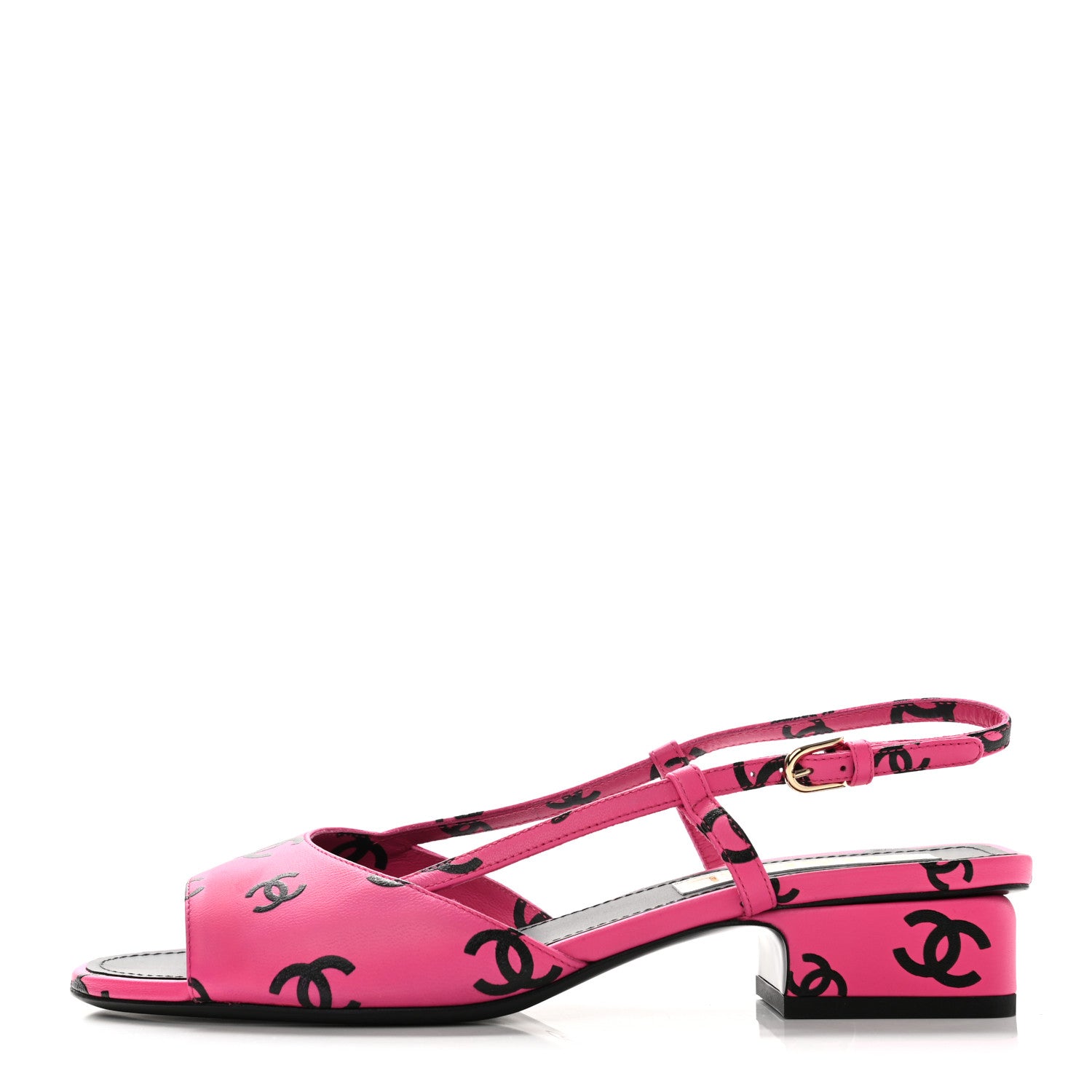 product image of CHANEL Printed Lambskin CC Slingback Sandals 38.5 Dark Pink FASHIONPHILE