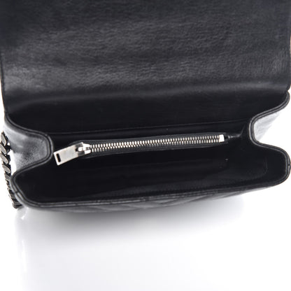Saint Laurent Sheepskin Matelasse Chevron Monogram Medium College Bag Black 5 of 7