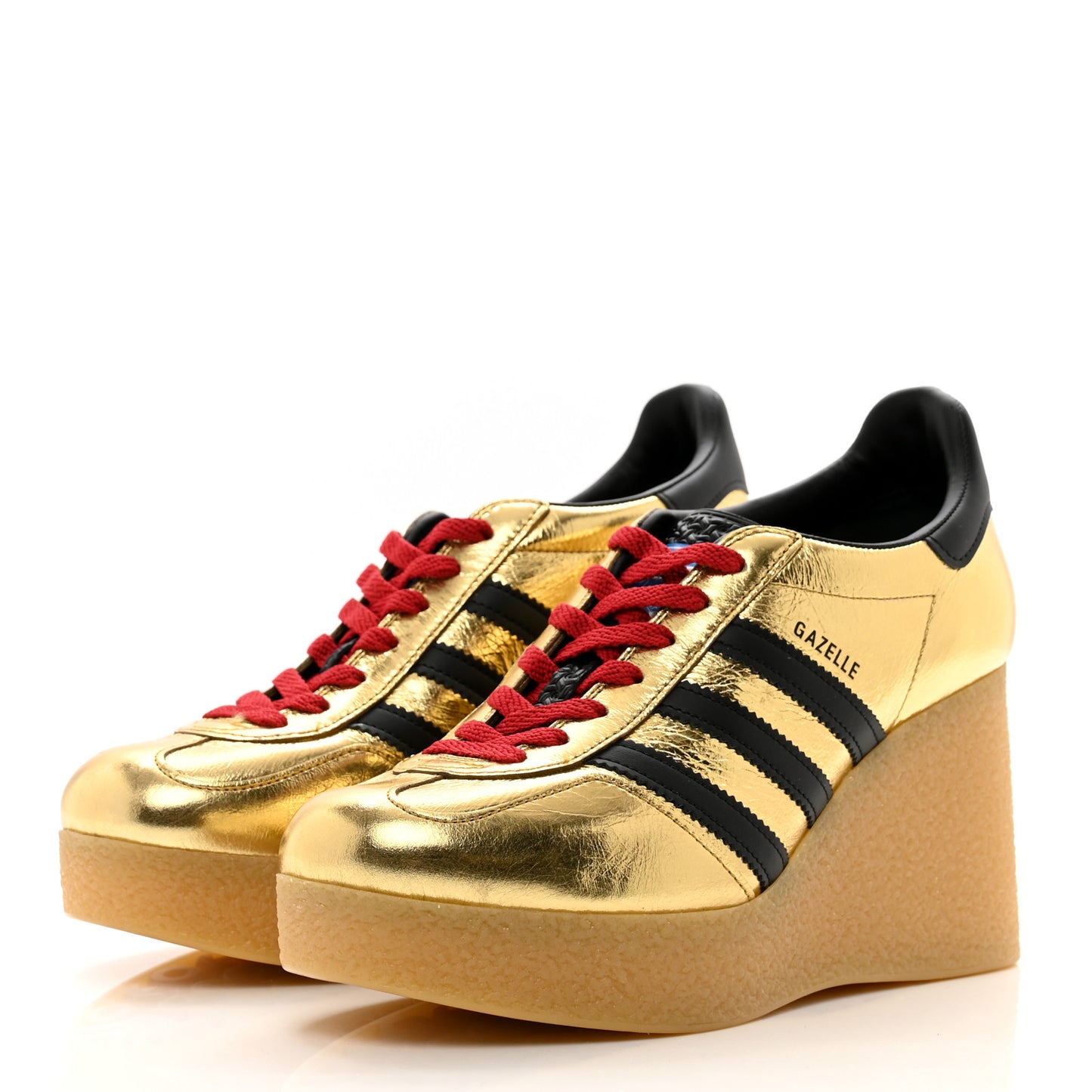 X ADIDAS Ginza Calfskin Demetra Gazelle Wedge Sneakers 39.5 King Gold Black