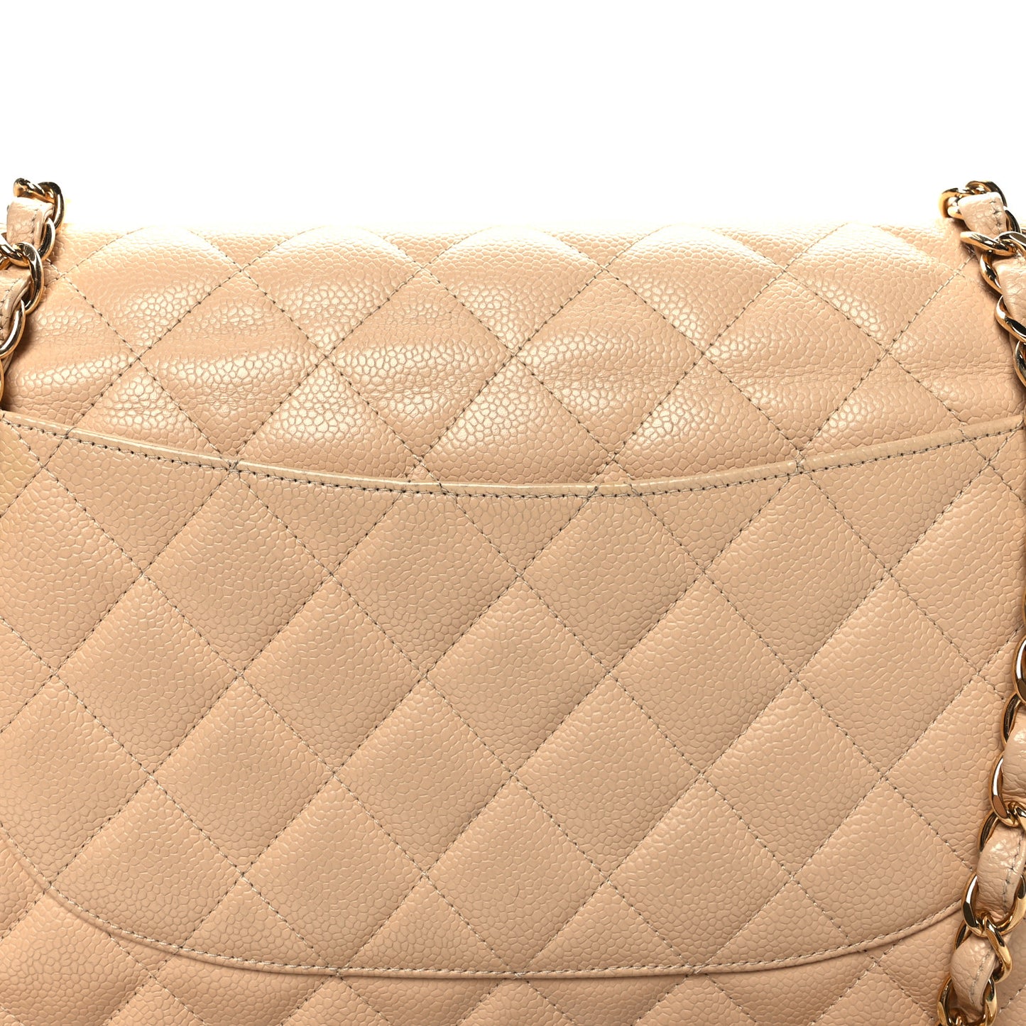 Caviar Quilted Jumbo Double Flap Beige