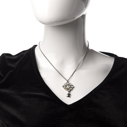 Chanel Crystal CC Pendant Necklace Silver 2 of 6