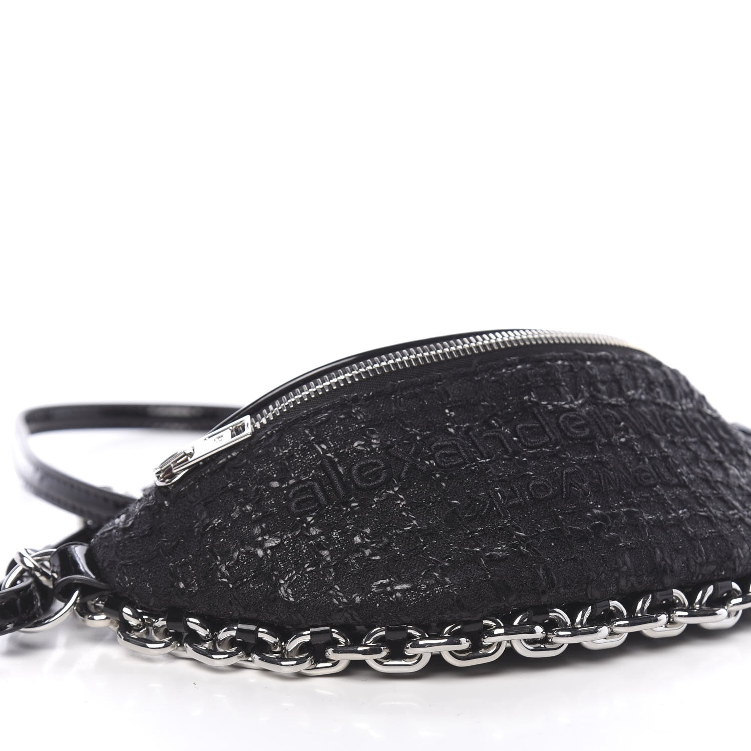 Alexander Wang Patent Tweed Chain Embellished Attica Belt Bag Black 10 of 11