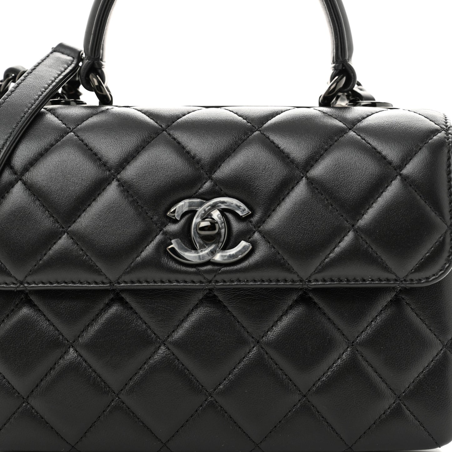Lambskin Quilted Mini Trendy CC Dual Handle Flap Bag So Black