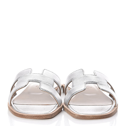 Hermes Metallic Nappa Calfskin Oran Sandals 35 Argent 2 of 10