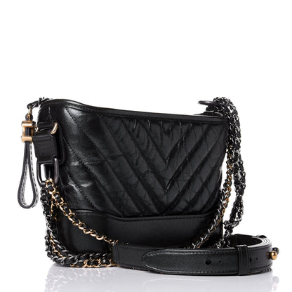 Chanel Metallic Aged Calfskin Chevron Quilted Small Gabrielle Hobo Dark Grey 3 of 11