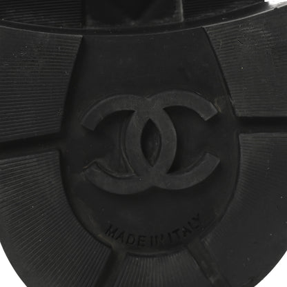Chanel Shiny Calfskin Patent Quilted Chain Lace Up Combat Long Boots 38.5 Black 7 of 9