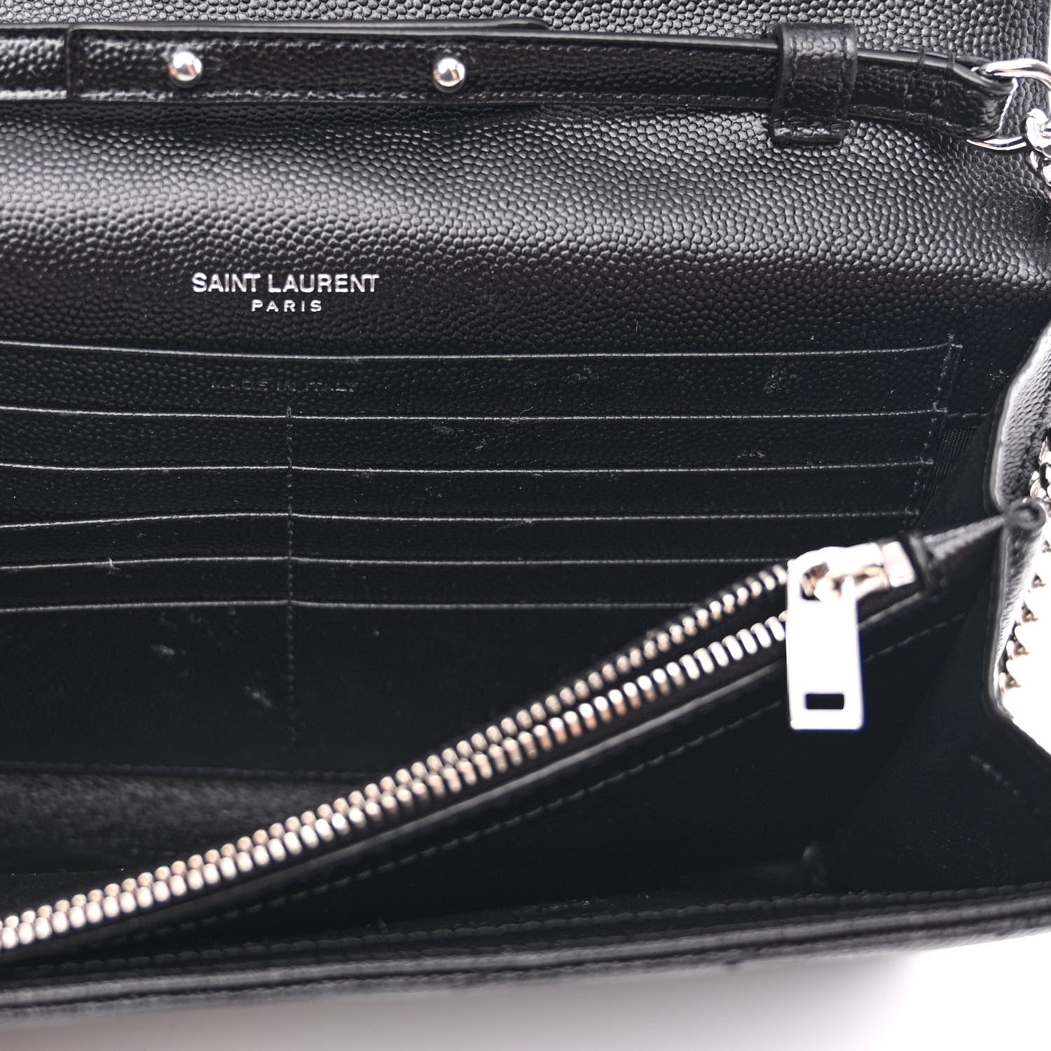 Saint Laurent Grain De Poudre Matelasse Chevron Monogram Chain Wallet Black 7 of 12