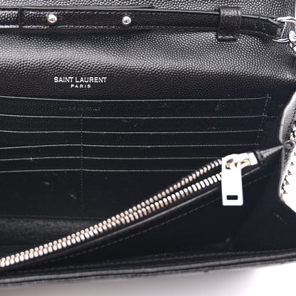 Saint Laurent Grain De Poudre Matelasse Chevron Monogram Chain Wallet Black 7 of 12