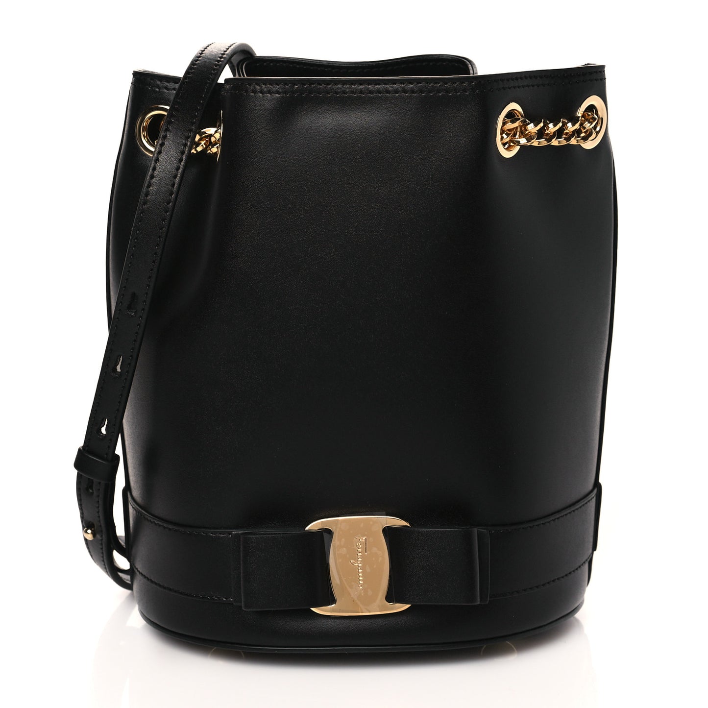 Calfskin Vara Bow Bucket Bag Black