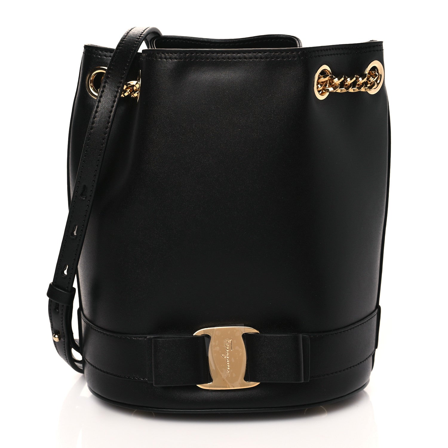 Salvatore Ferragamo Calfskin Vara Bow Bucket Bag Black 1 of 8