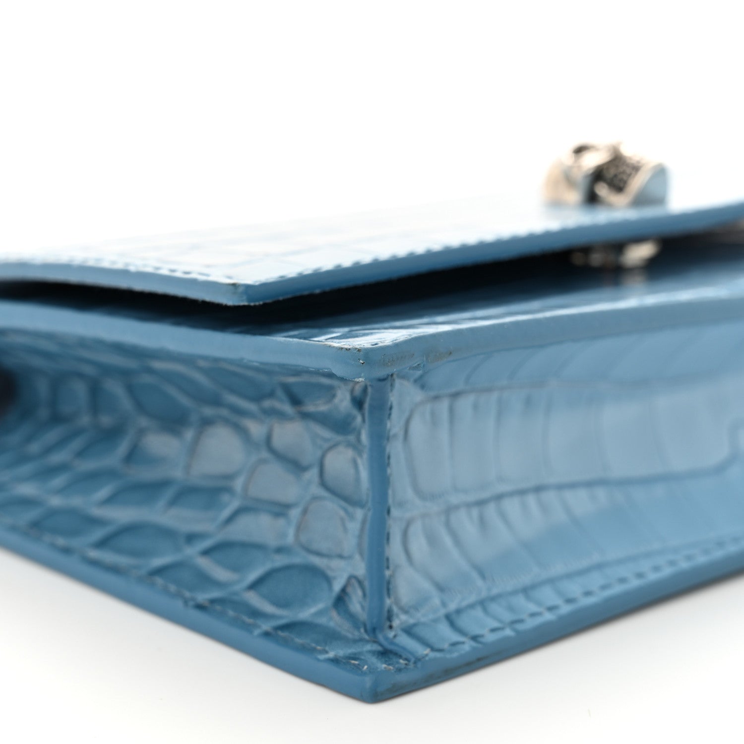 Alexander McQueen Calfskin Crocodile Embossed Skull Mini Crossbody Bag Blue 8 of 9