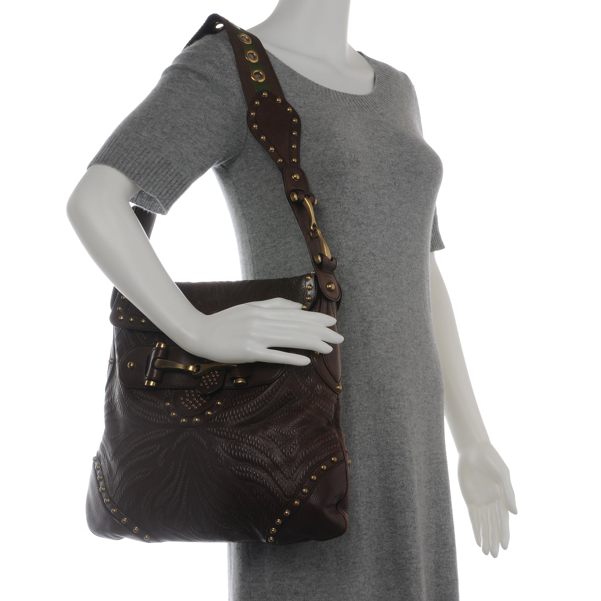 Gucci Leather Studded and Tooled Pelham Brown 2 of 7