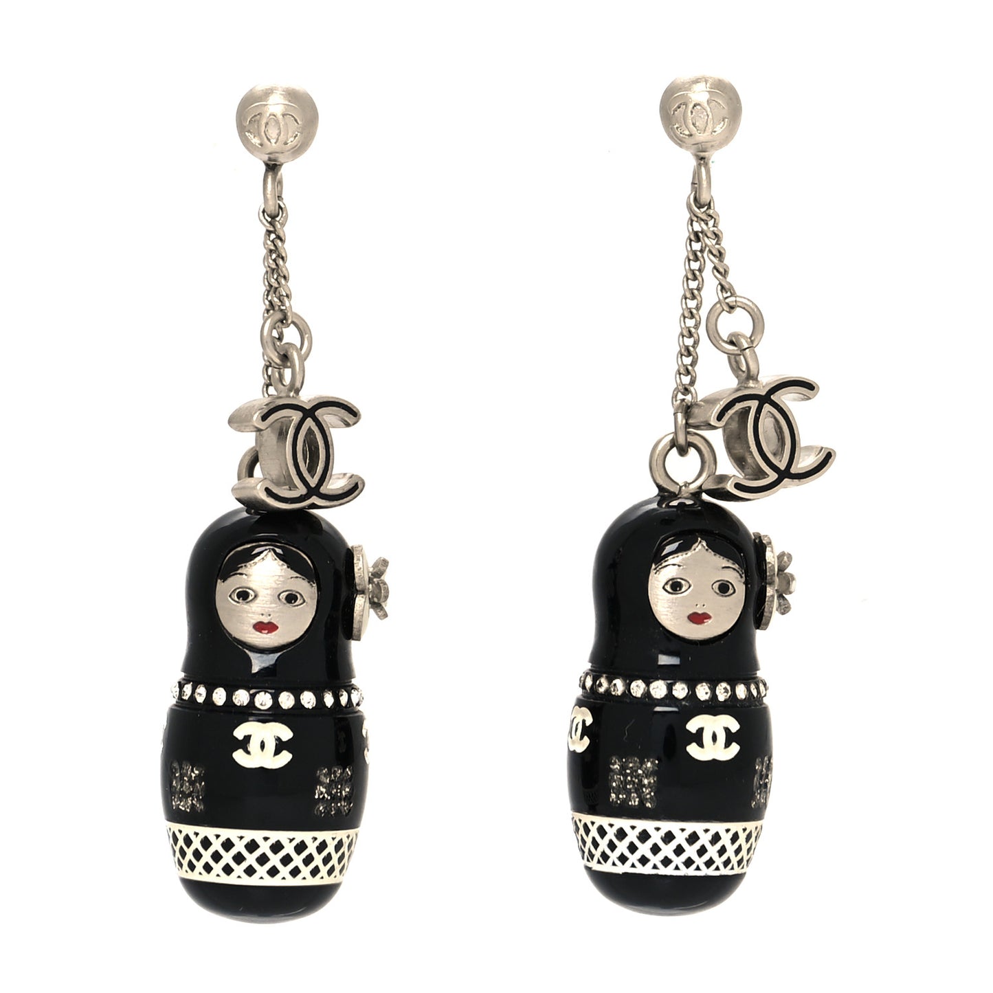Resin Matryoshka Russian Doll CC Earrings Black