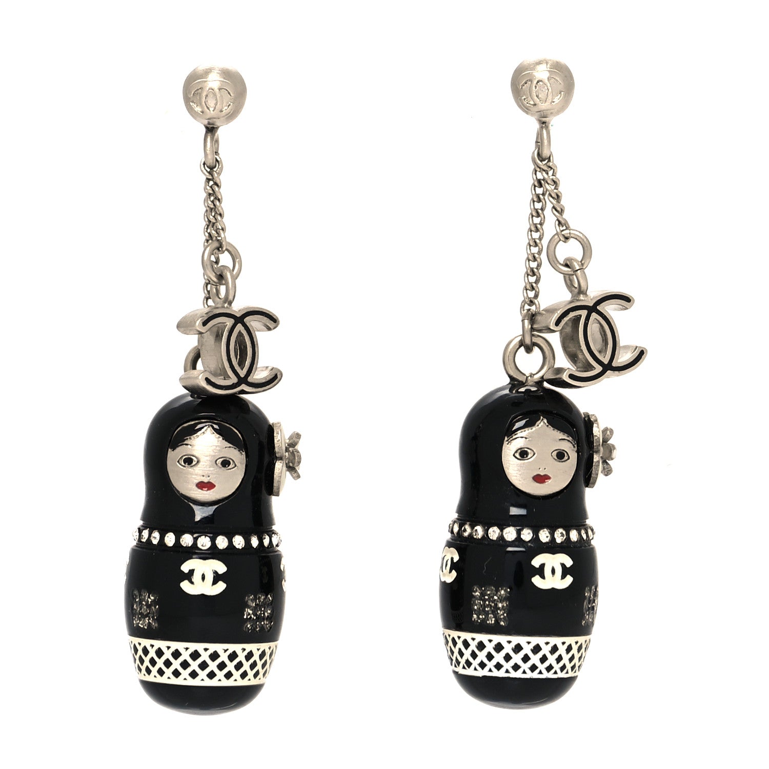 Chanel Resin Matryoshka Russian Doll CC Earrings Black 1 of 4