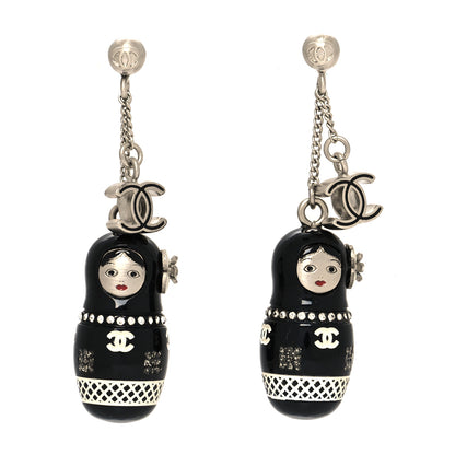 Chanel Resin Matryoshka Russian Doll CC Earrings Black 1 of 4