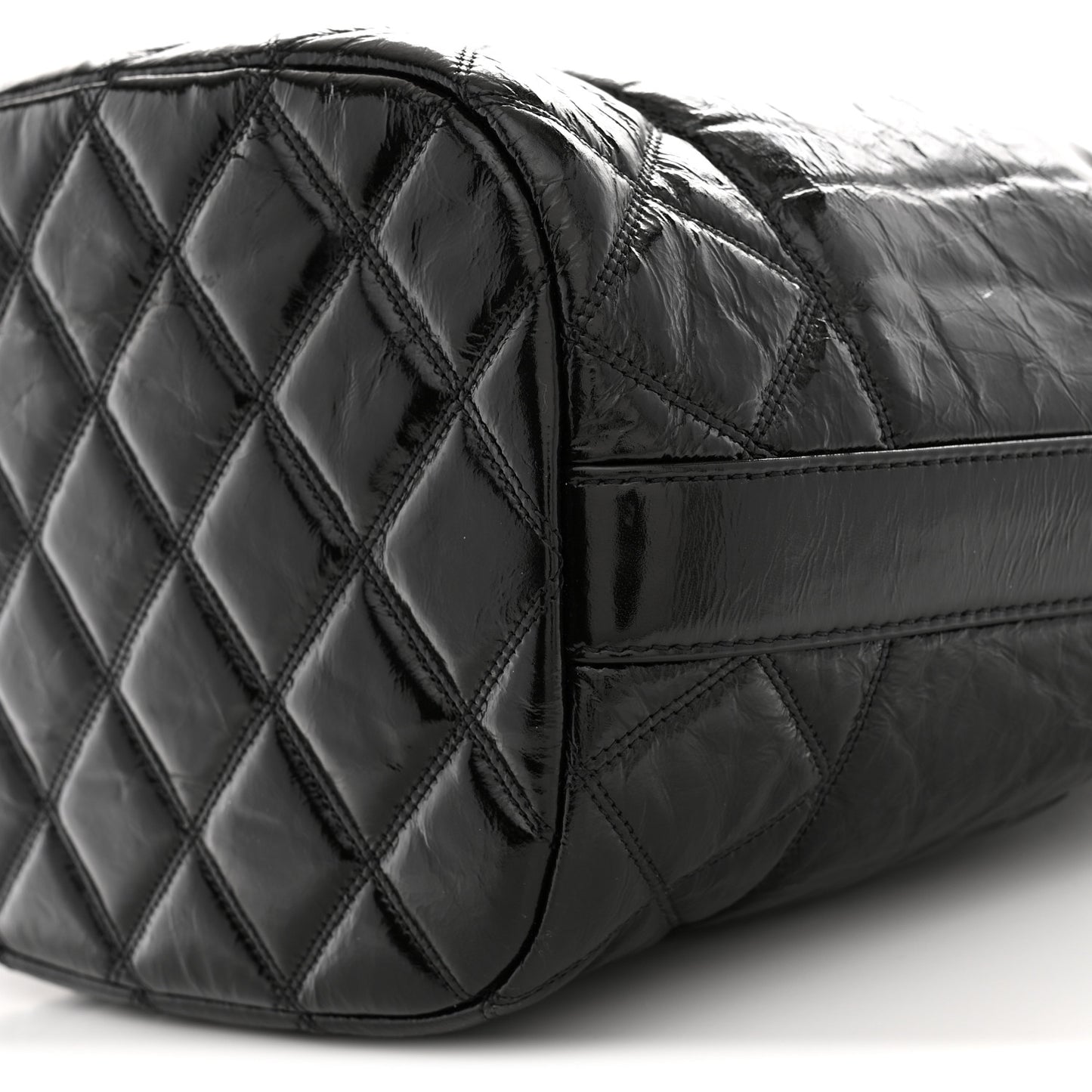 Shiny Aged Calfskin CC Chain Drawstring Bag Black