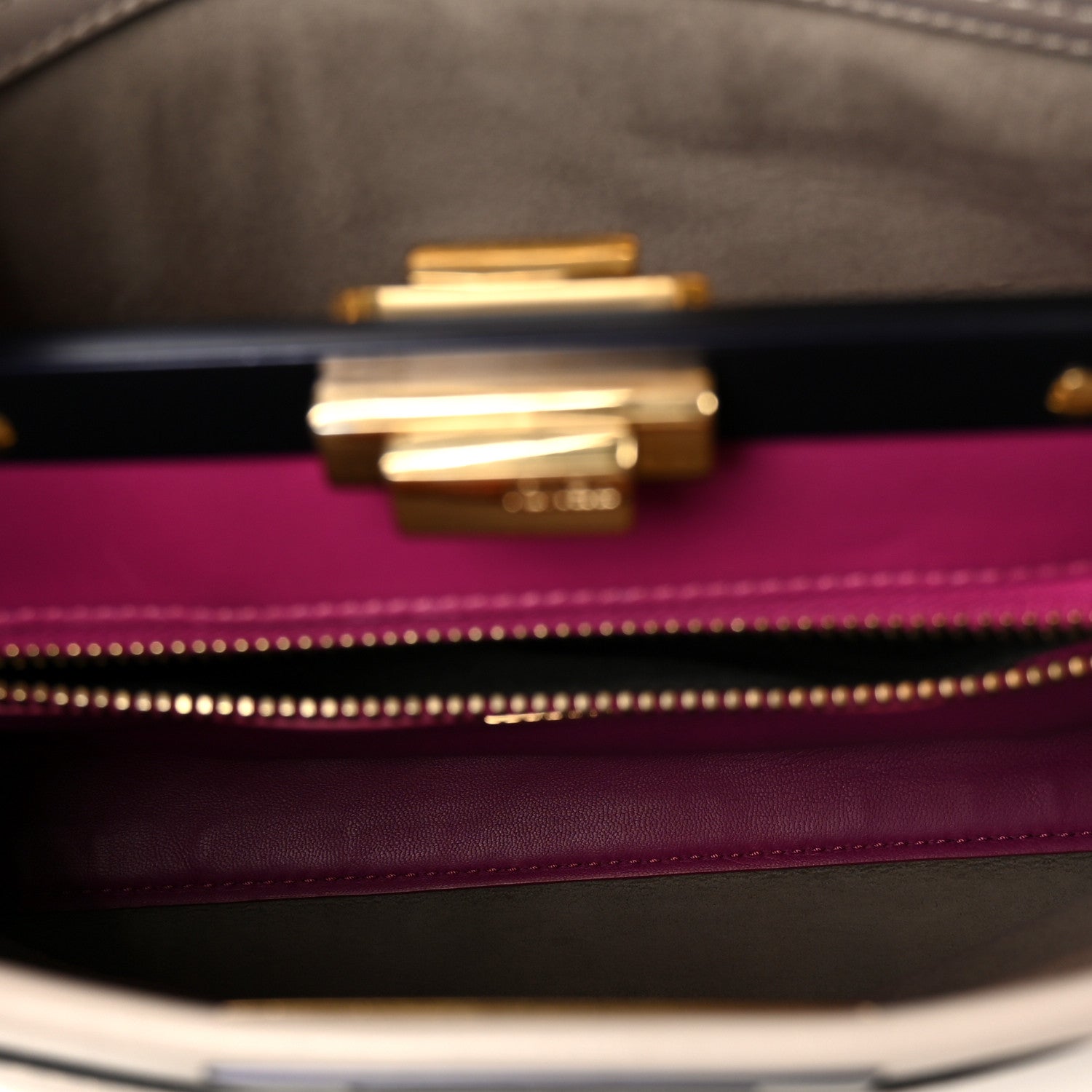 Fendi Vitello Seta Shiny Nappa Medium Peekaboo Iconic Satchel Grigio Polvere Magenta 6 of 12
