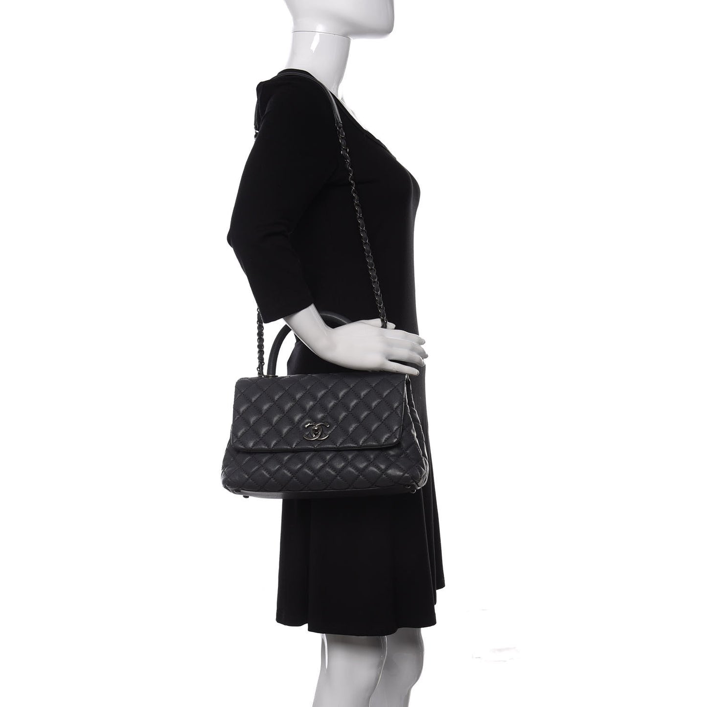 Caviar Quilted Small Coco Handle Flap Gray
