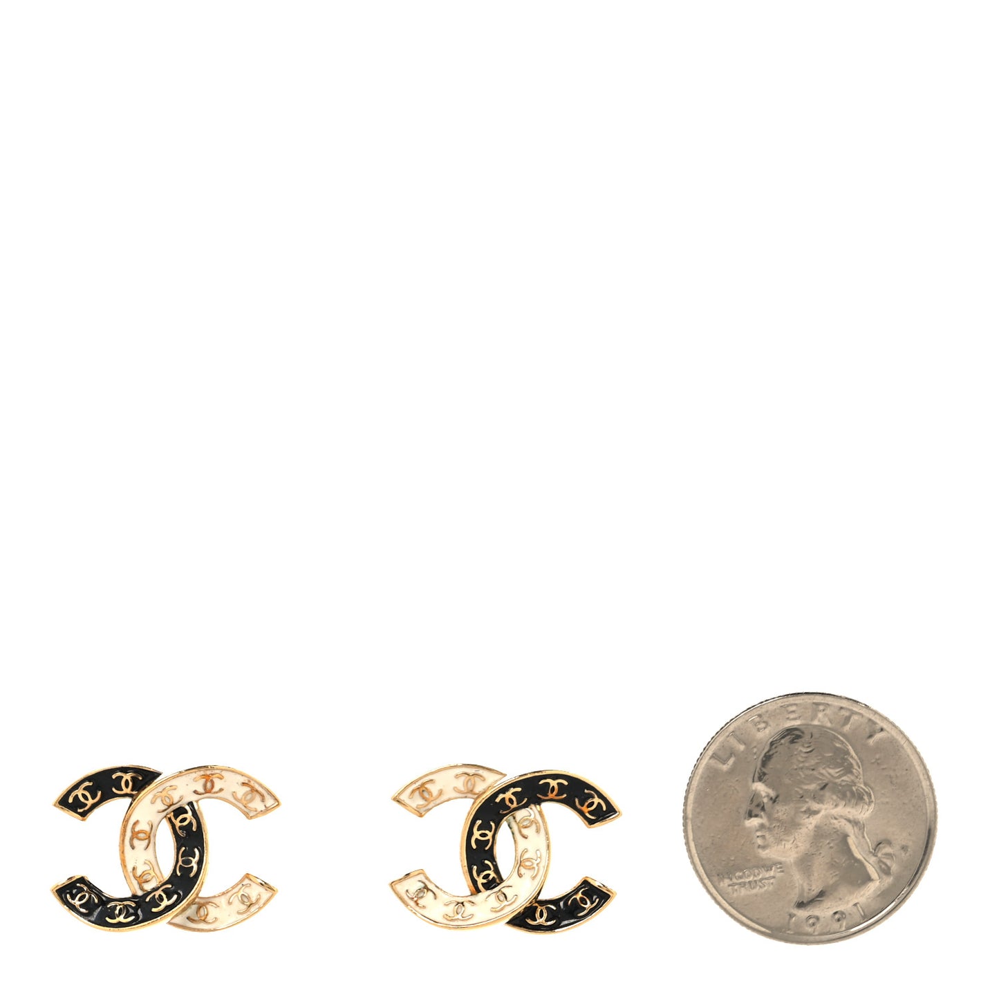 Enamel CC Logo Earrings Gold Black White