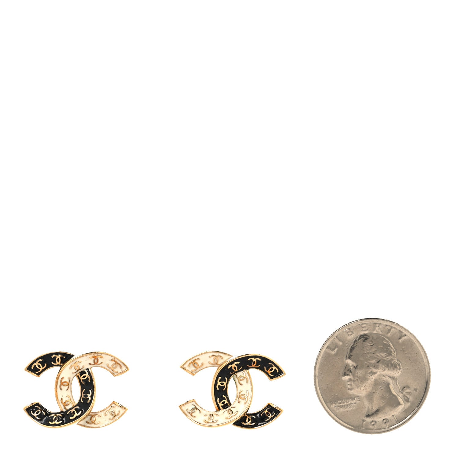 Chanel Enamel CC Logo Earrings Gold Black White 2 of 5