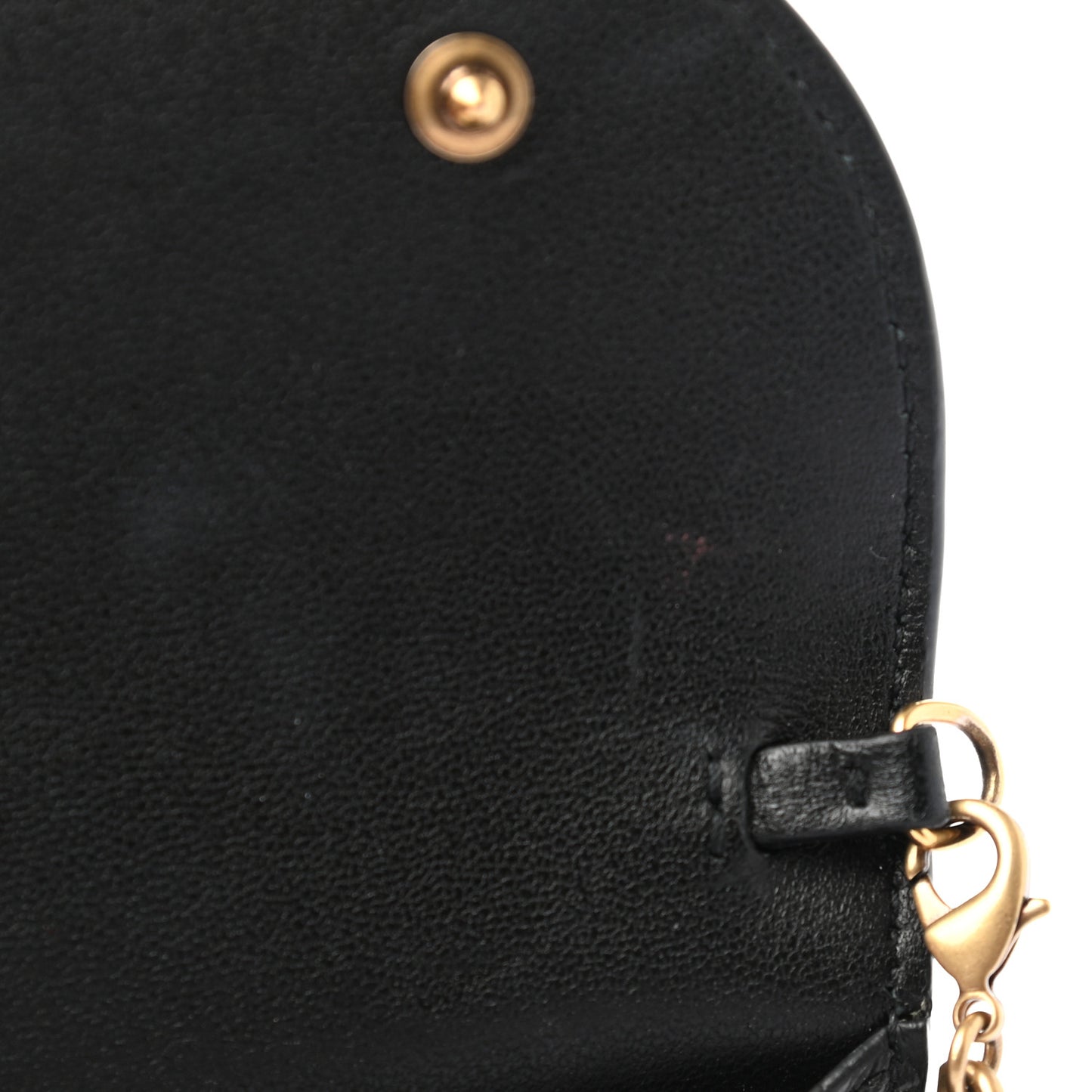 Grained Calfskin Saddle Chain Wallet Pouch Black