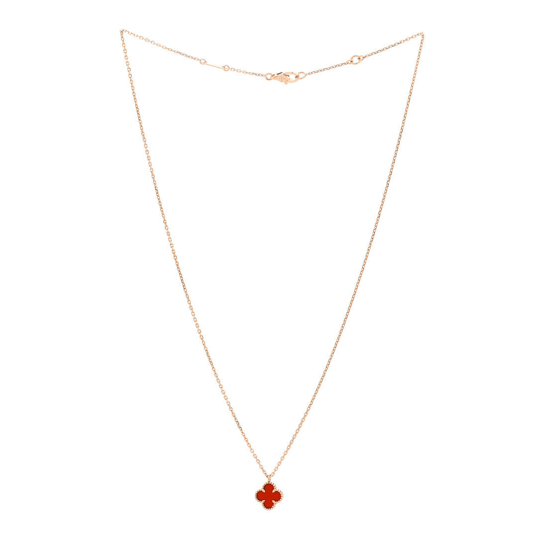Van Cleef & Arpels 18K Rose Gold Carnelian Sweet Alhambra Pendant Necklace 3 of 6