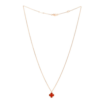 Van Cleef & Arpels 18K Rose Gold Carnelian Sweet Alhambra Pendant Necklace 3 of 6