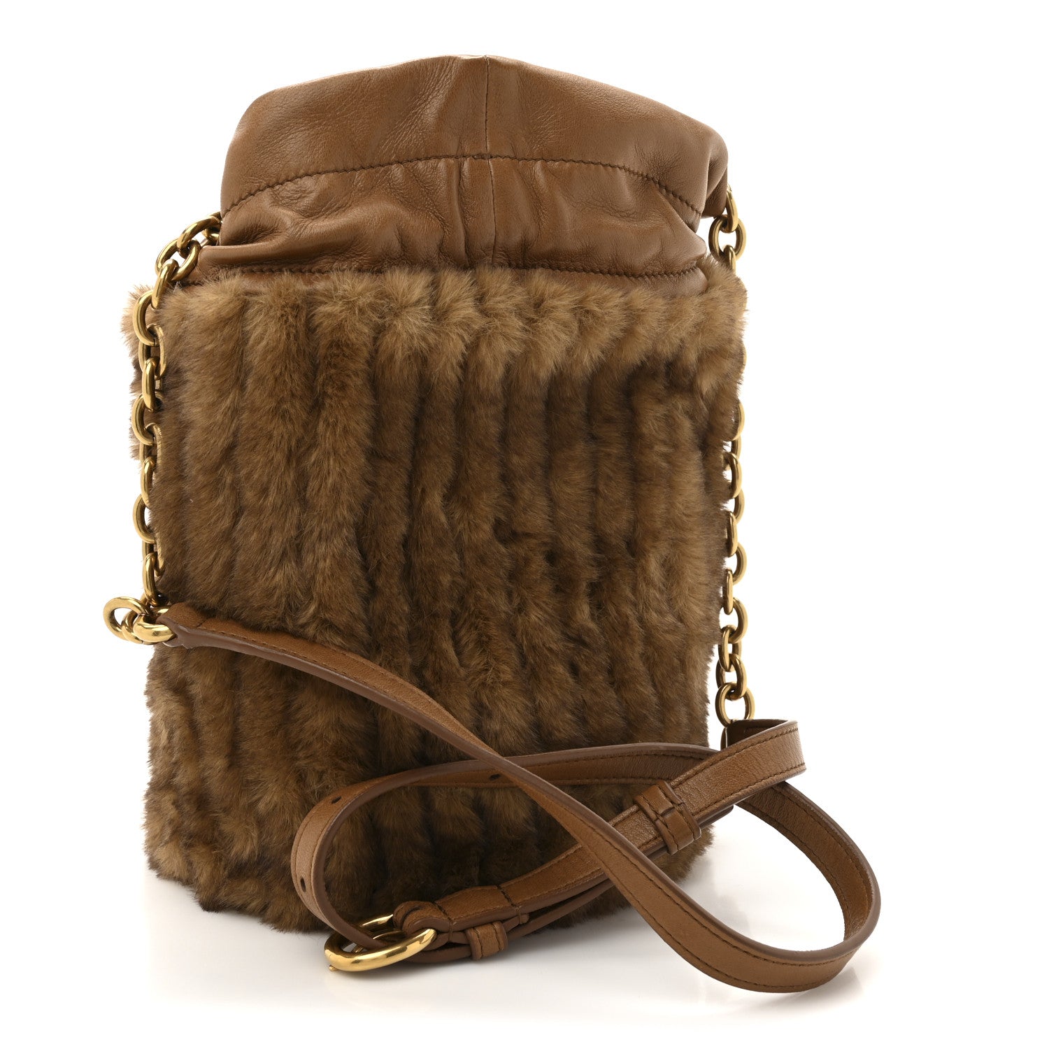 Saint Laurent Faux Fur Calfskin Bucket Bag Brown Chocolate 3 of 11