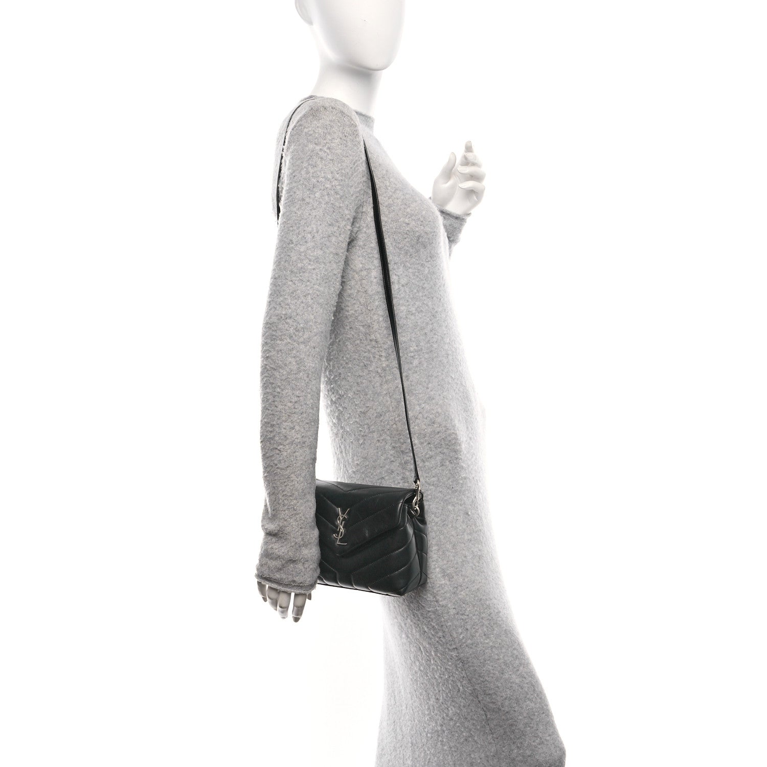 Saint Laurent Calfskin Y Quilted Monogram Toy Loulou Crossbody Bag Black 2 of 12